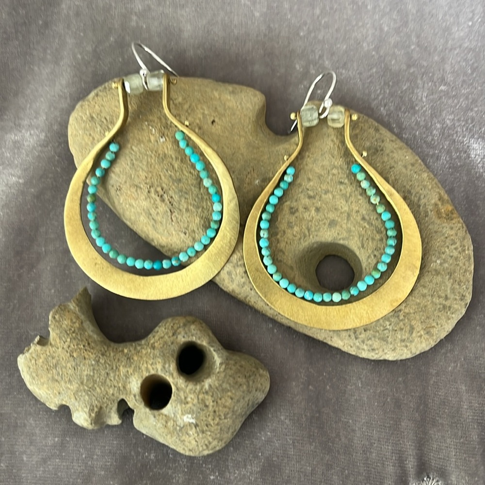 Handcrafted brass and turquoise earrings